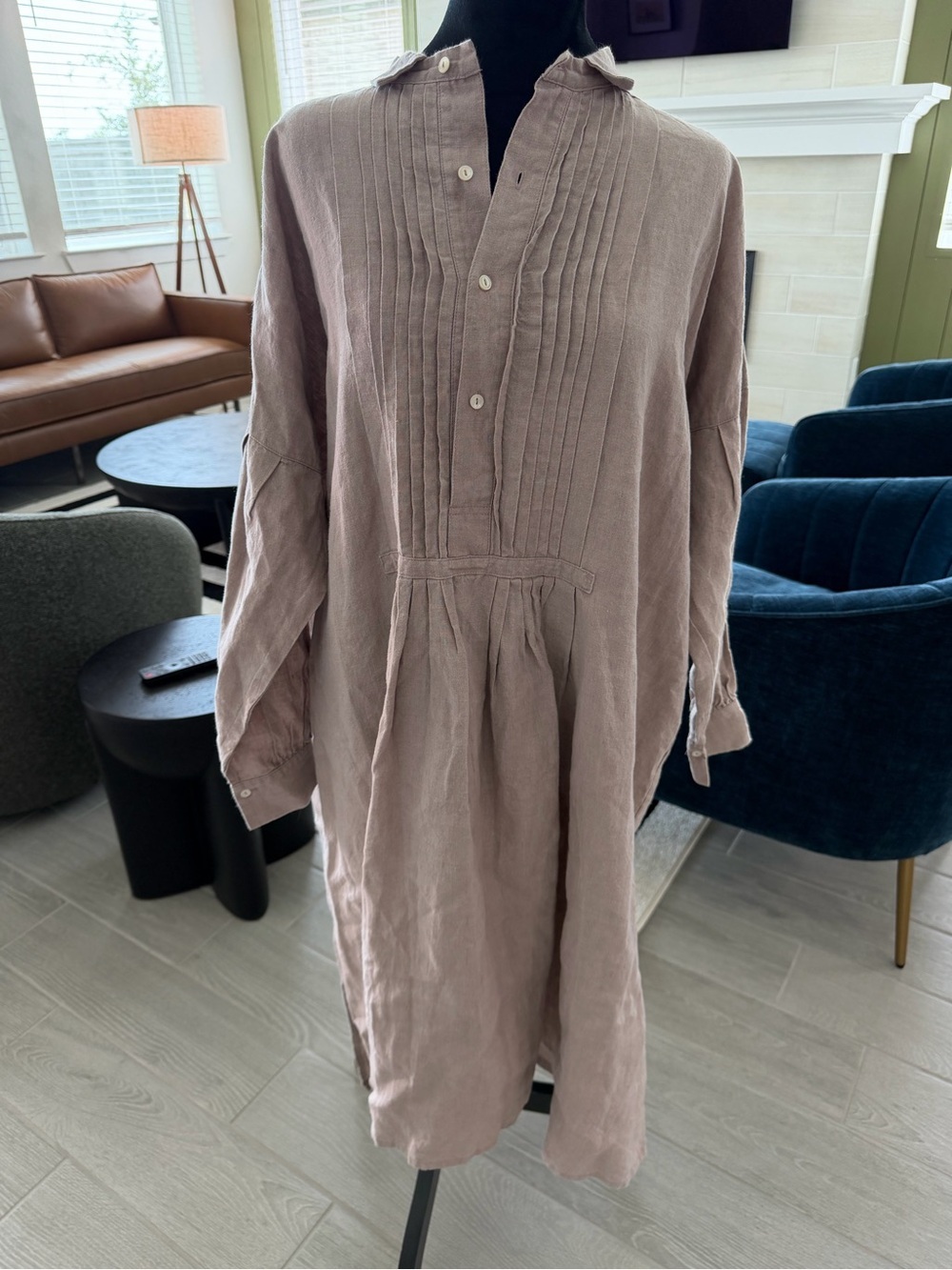 ICHI ANTIQUITE'S Pintuck Detail 100% Linen Made in Japan Dress One Size VGUC